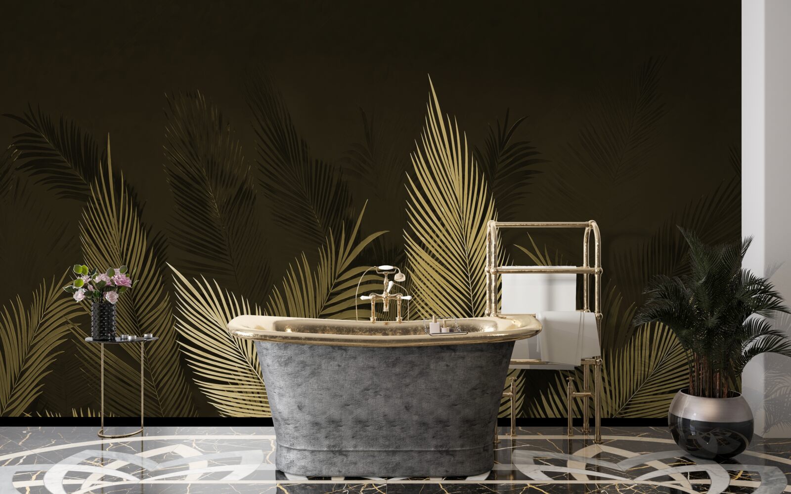 Papier peint feuilles de fougère dans la forêt nocturne