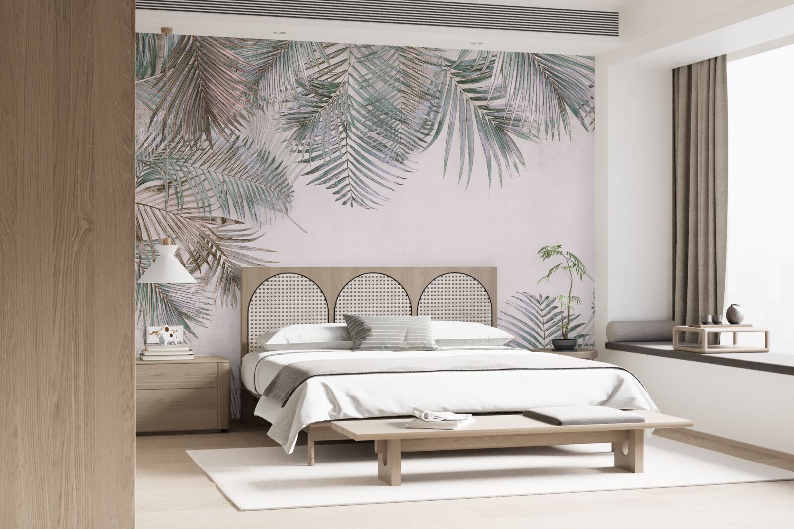 Papier peint Feuilles de fougère luxuriantes sur fond gris