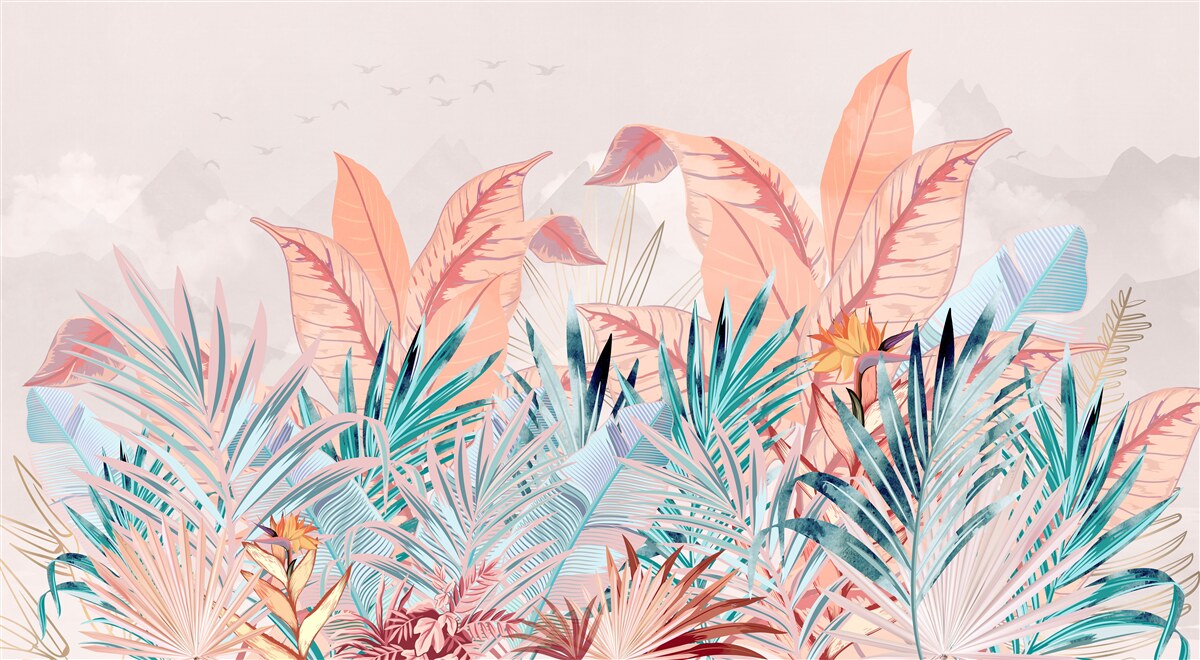 Papier peint feuilles de fougère de toutes les couleurs