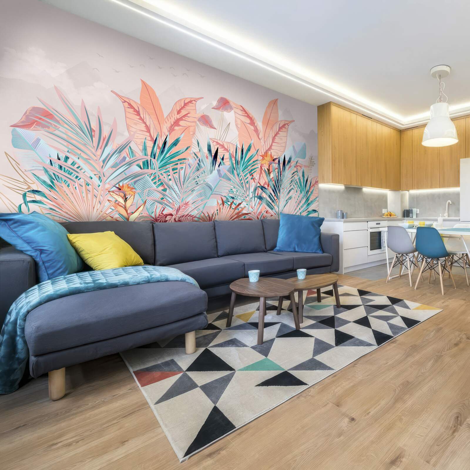 Papier peint feuilles de fougère de toutes les couleurs