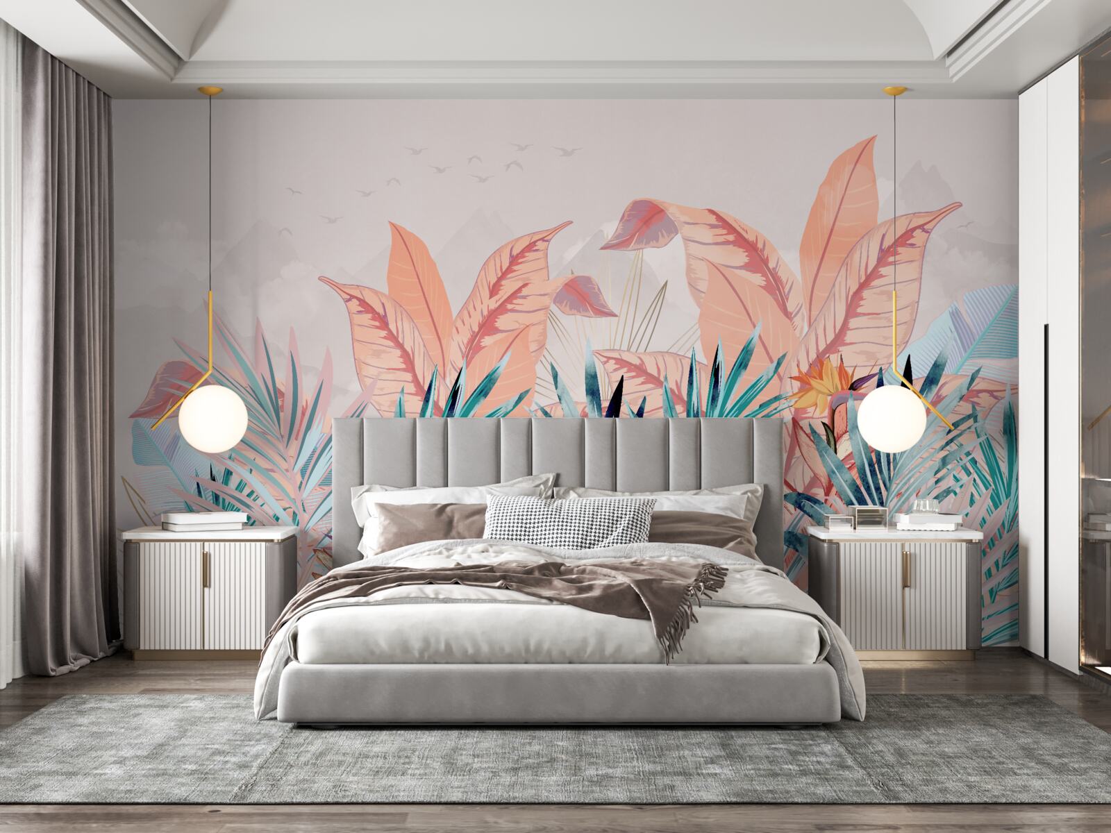 Papier peint feuilles de fougère de toutes les couleurs