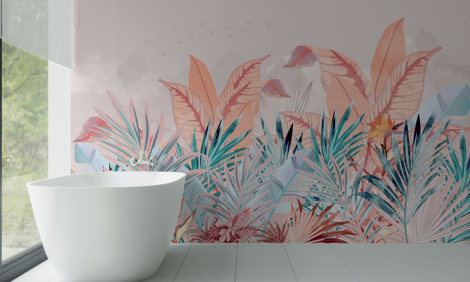 Papier peint feuilles de fougère de toutes les couleurs