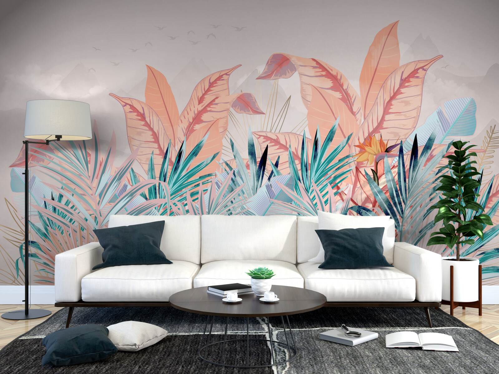 Papier peint feuilles de fougère de toutes les couleurs