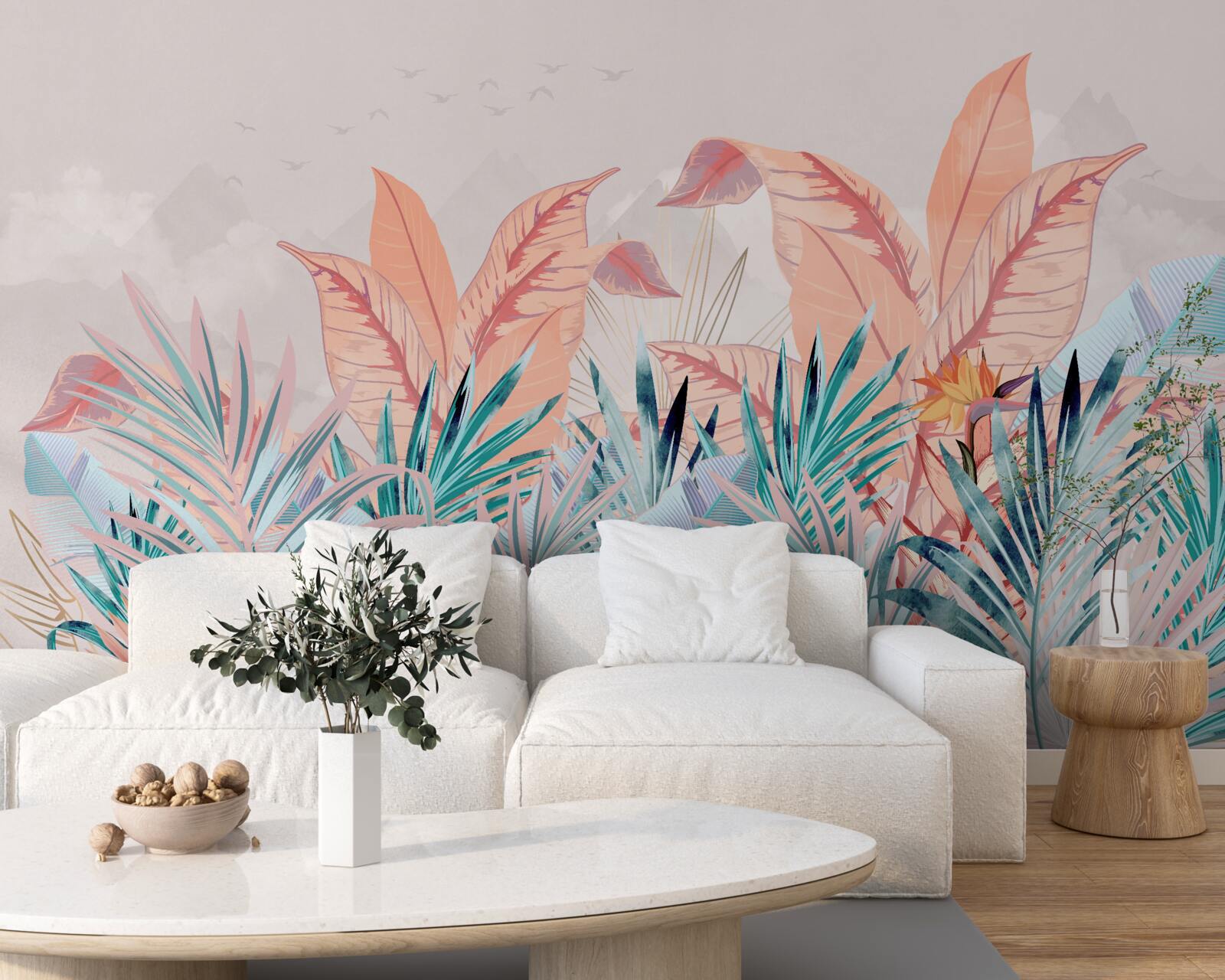 Papier peint feuilles de fougère de toutes les couleurs