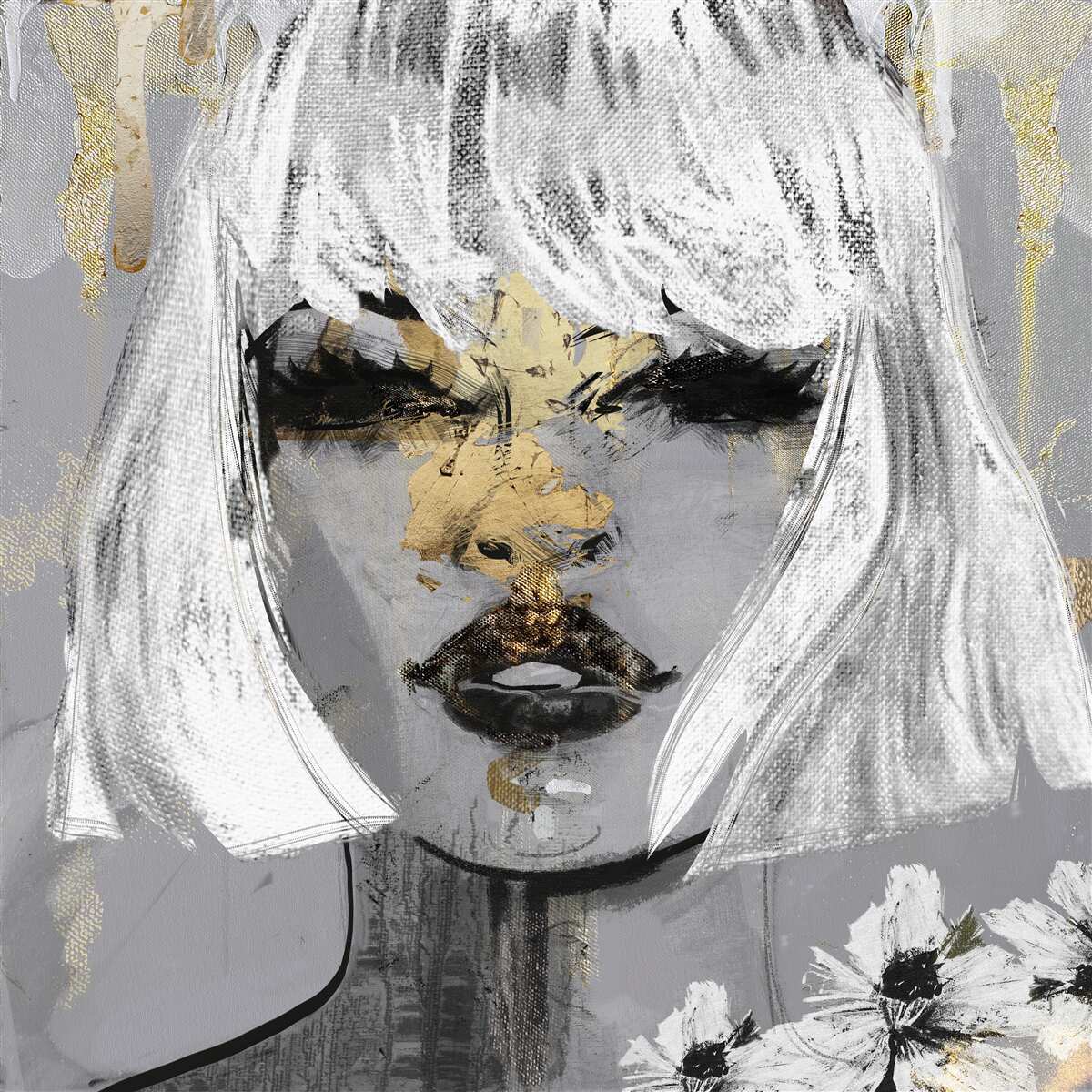 Papier peint Image d'une fille aux cheveux blancs dans un style abstrait