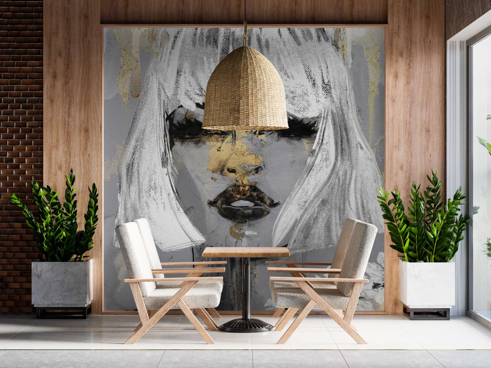 Papier peint Image d'une fille aux cheveux blancs dans un style abstrait