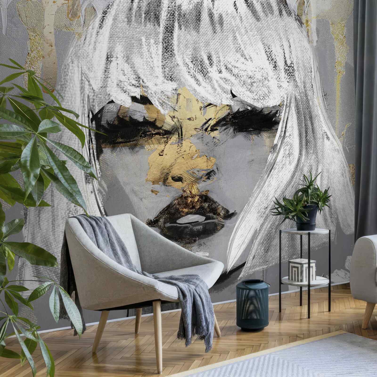 Papier peint Image d'une fille aux cheveux blancs dans un style abstrait