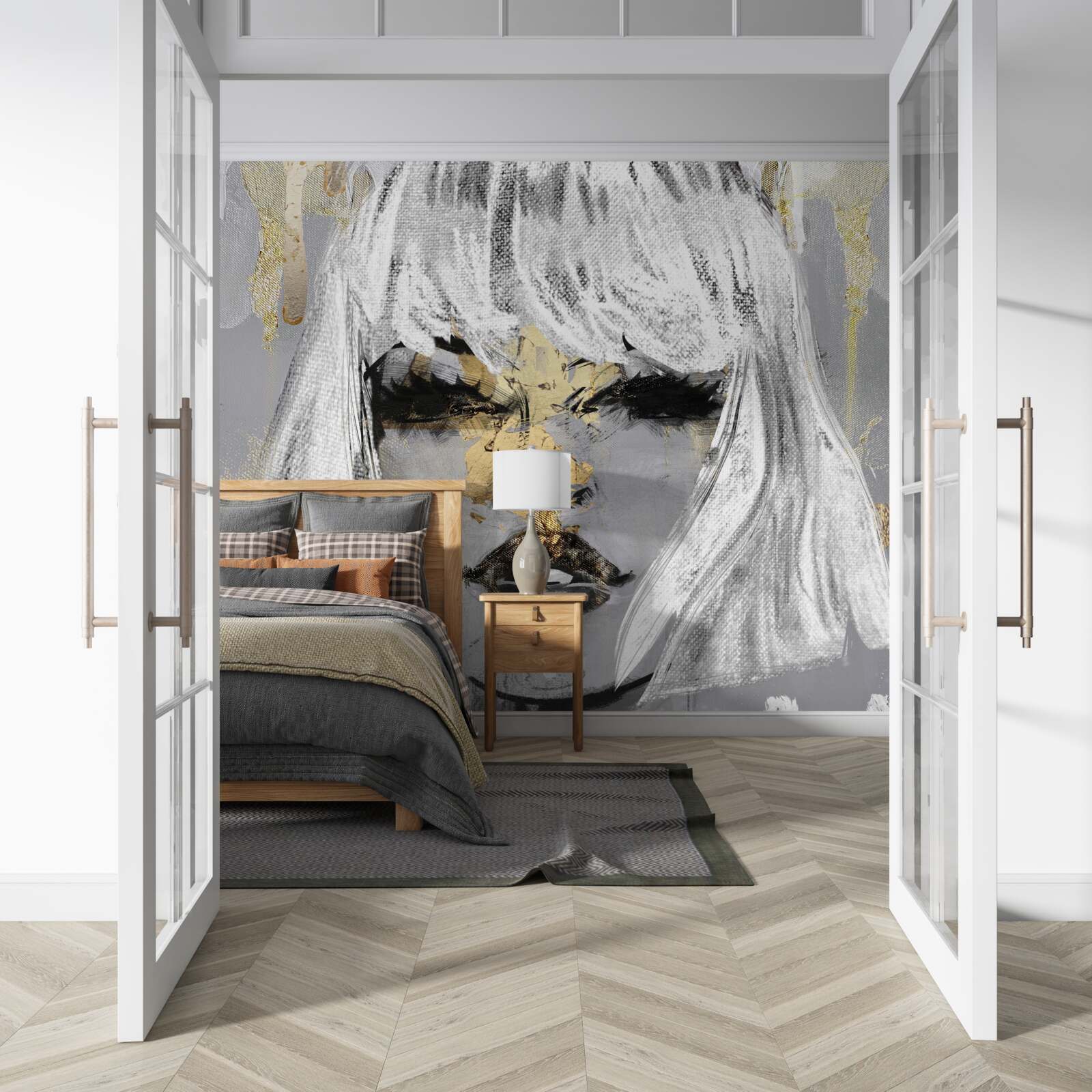 Papier peint Image d'une fille aux cheveux blancs dans un style abstrait