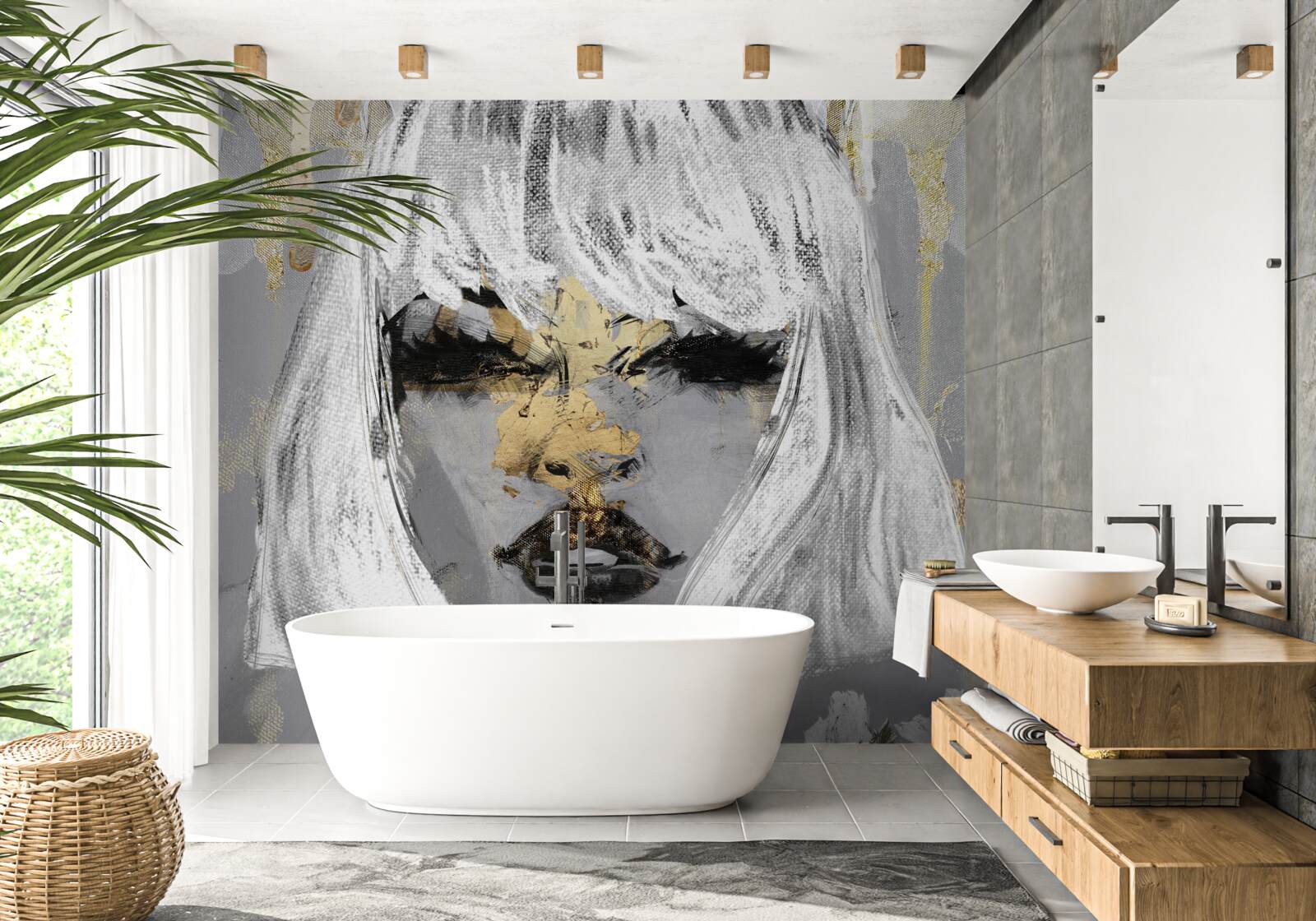 Papier peint Image d'une fille aux cheveux blancs dans un style abstrait