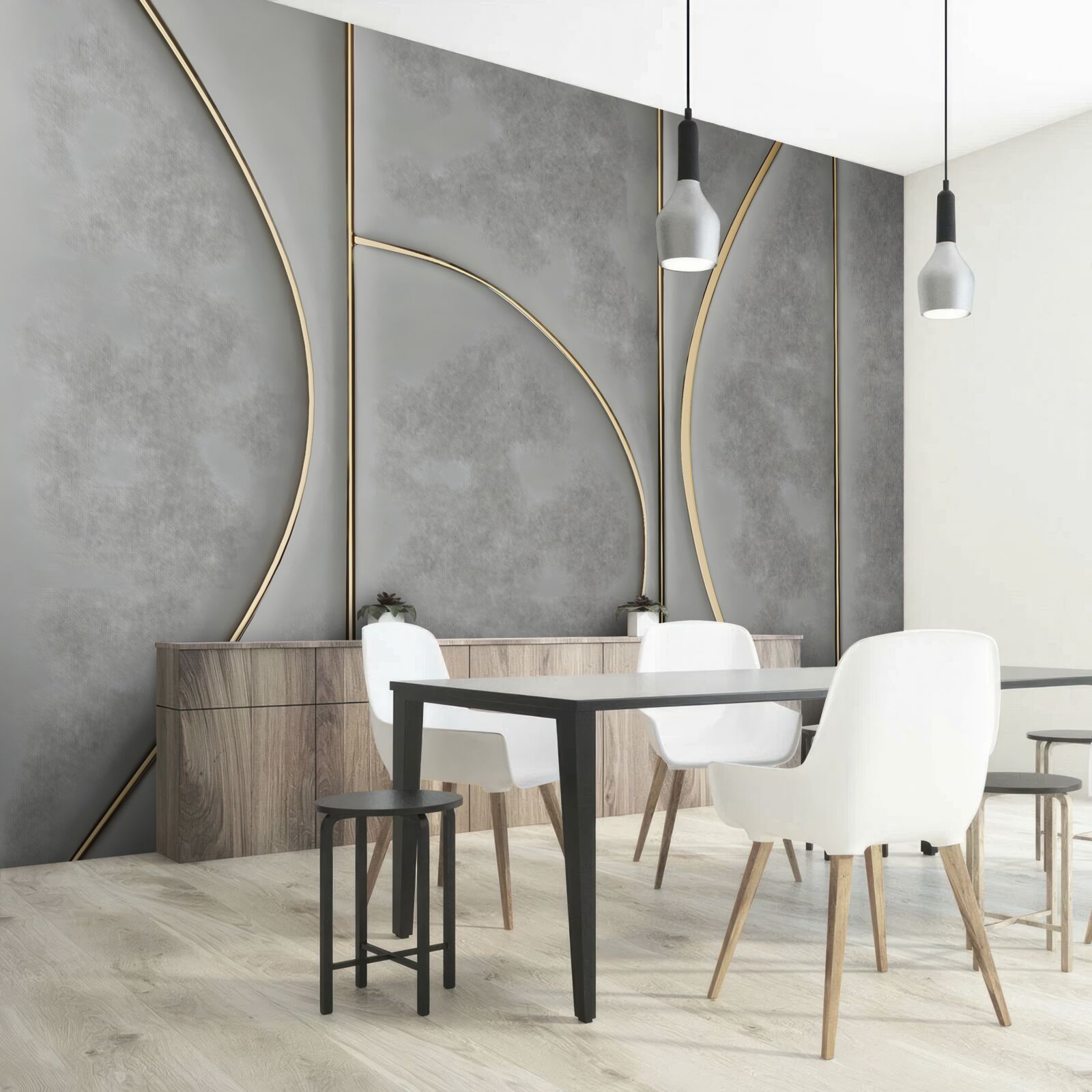 Papier peint texture grise avec lignes dorées