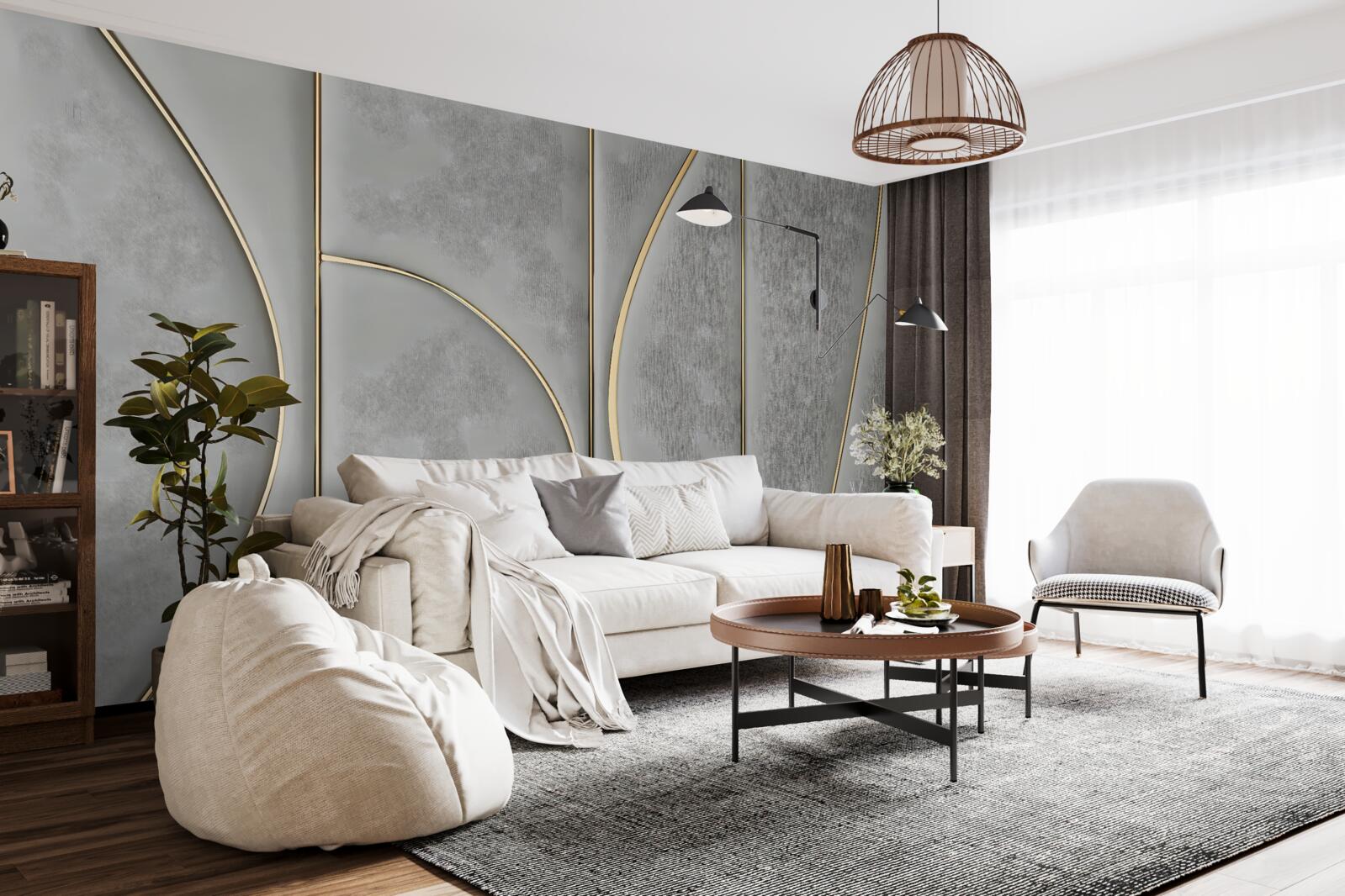 Papier peint texture grise avec lignes dorées