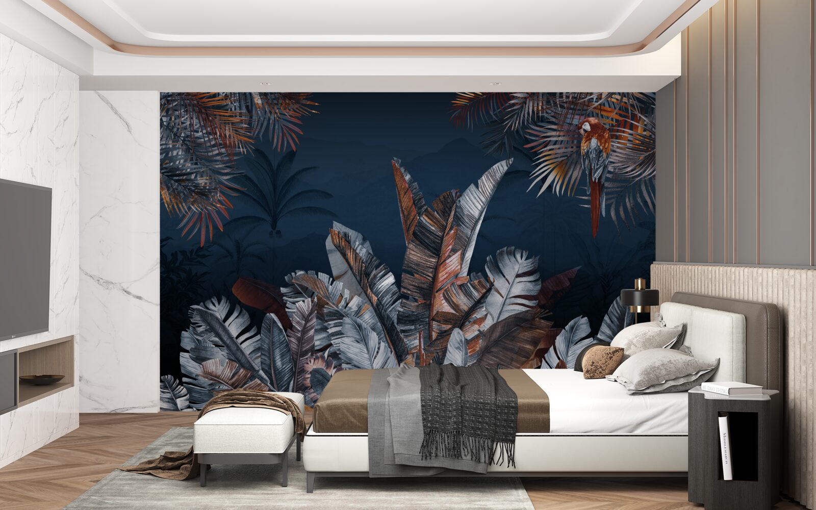 Papier peint jungle nocturne et fougère