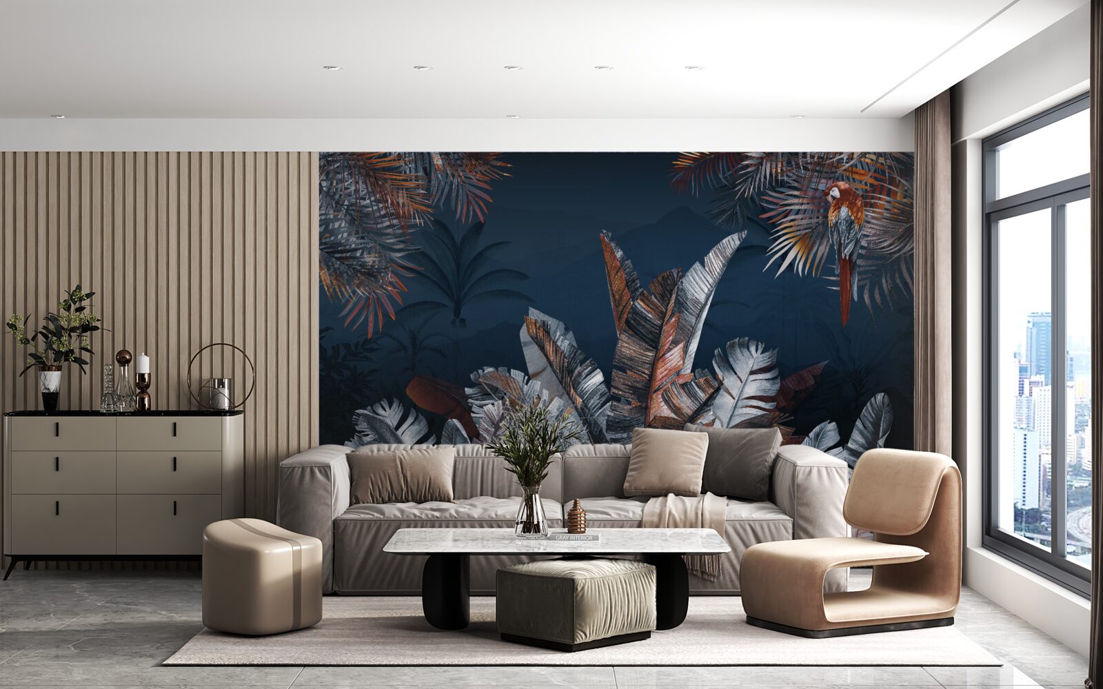 Papier peint jungle nocturne et fougère