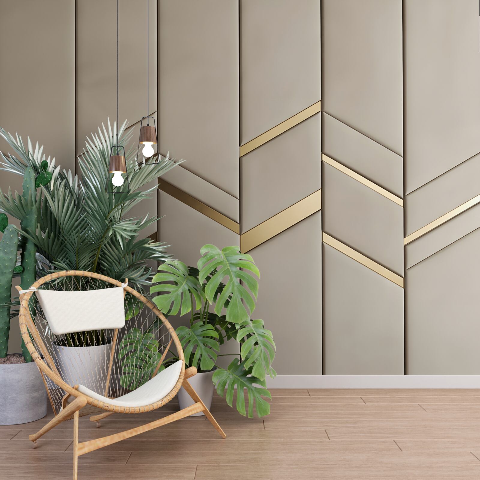 Papier peint division d'or sur bois clair