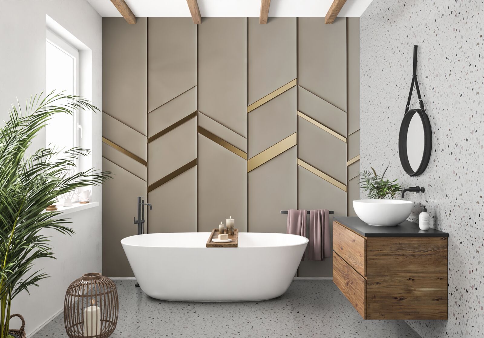 Papier peint division d'or sur bois clair