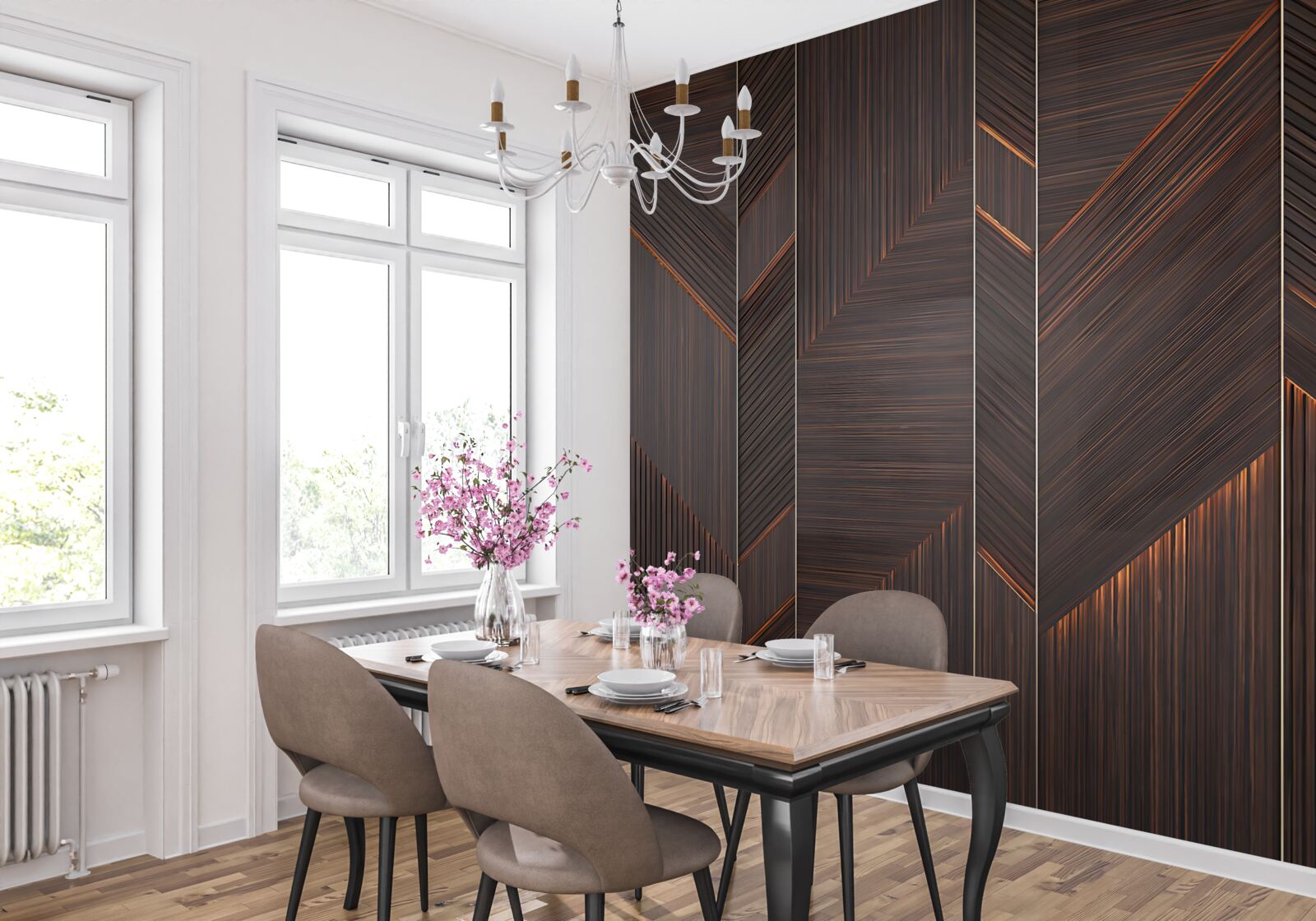 Papier peint parquet foncé poli