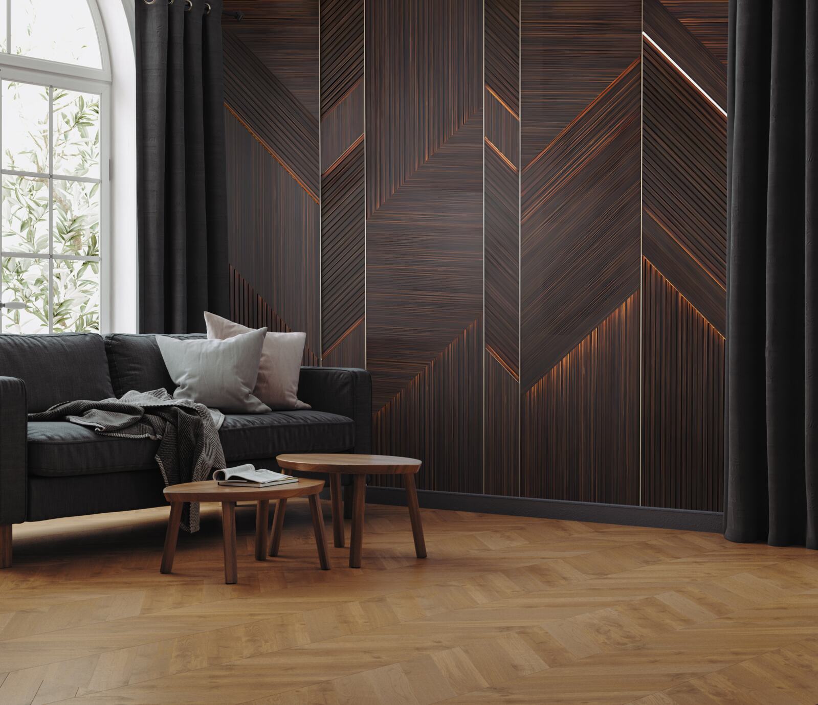 Papier peint parquet foncé poli