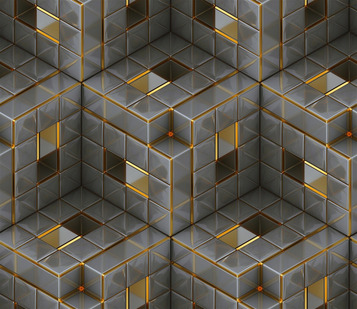 Papier peint Cubes 3d avec éléments en or