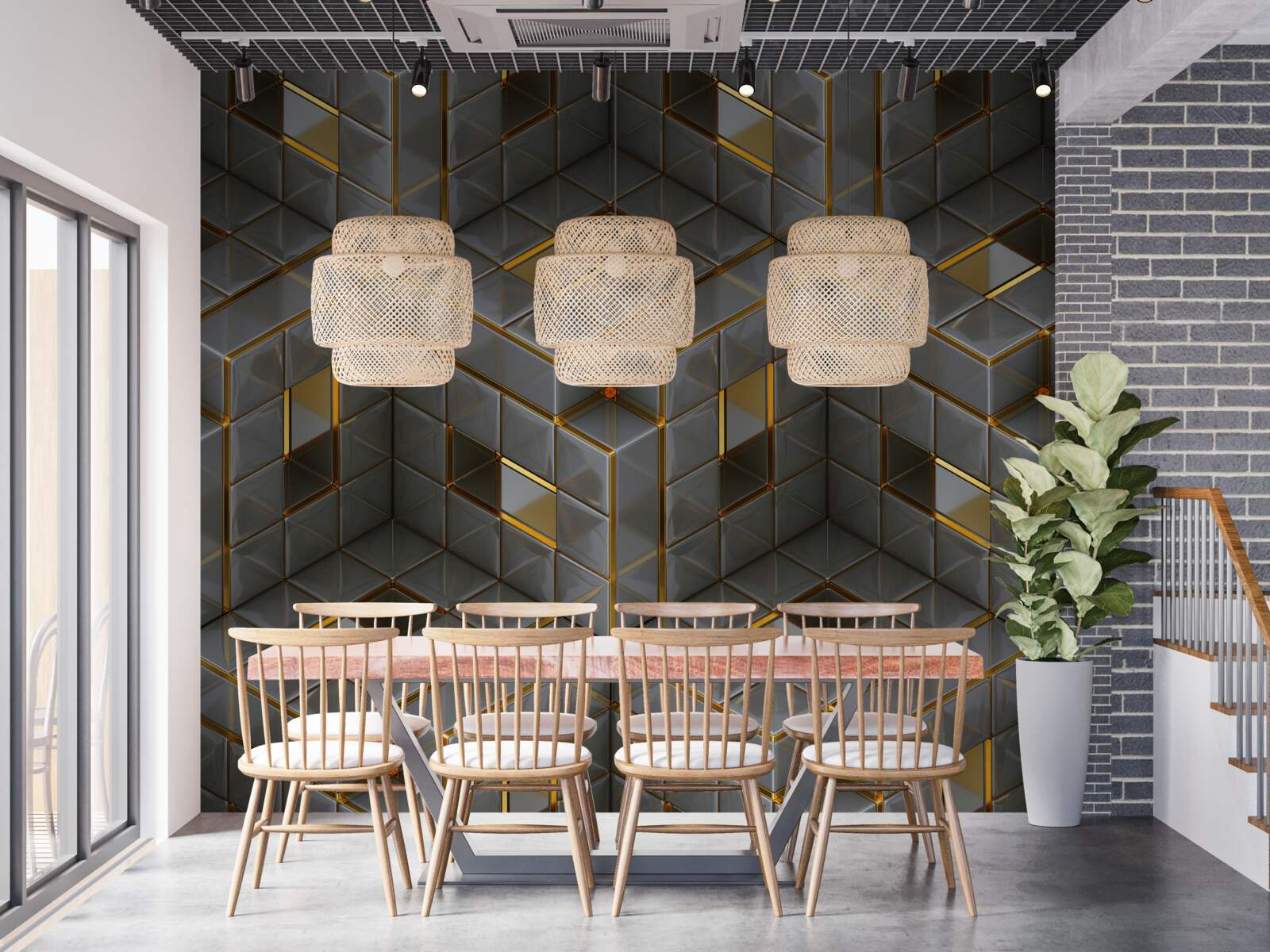 Papier peint Cubes 3d avec éléments en or