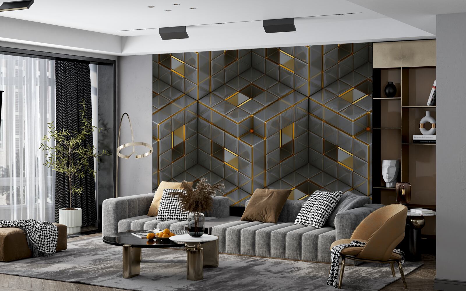 Papier peint Cubes 3d avec éléments en or