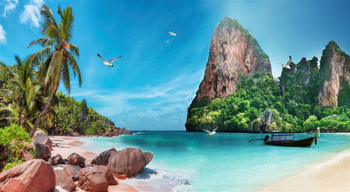 Papier peint paysage avec des montagnes sous les tropiques