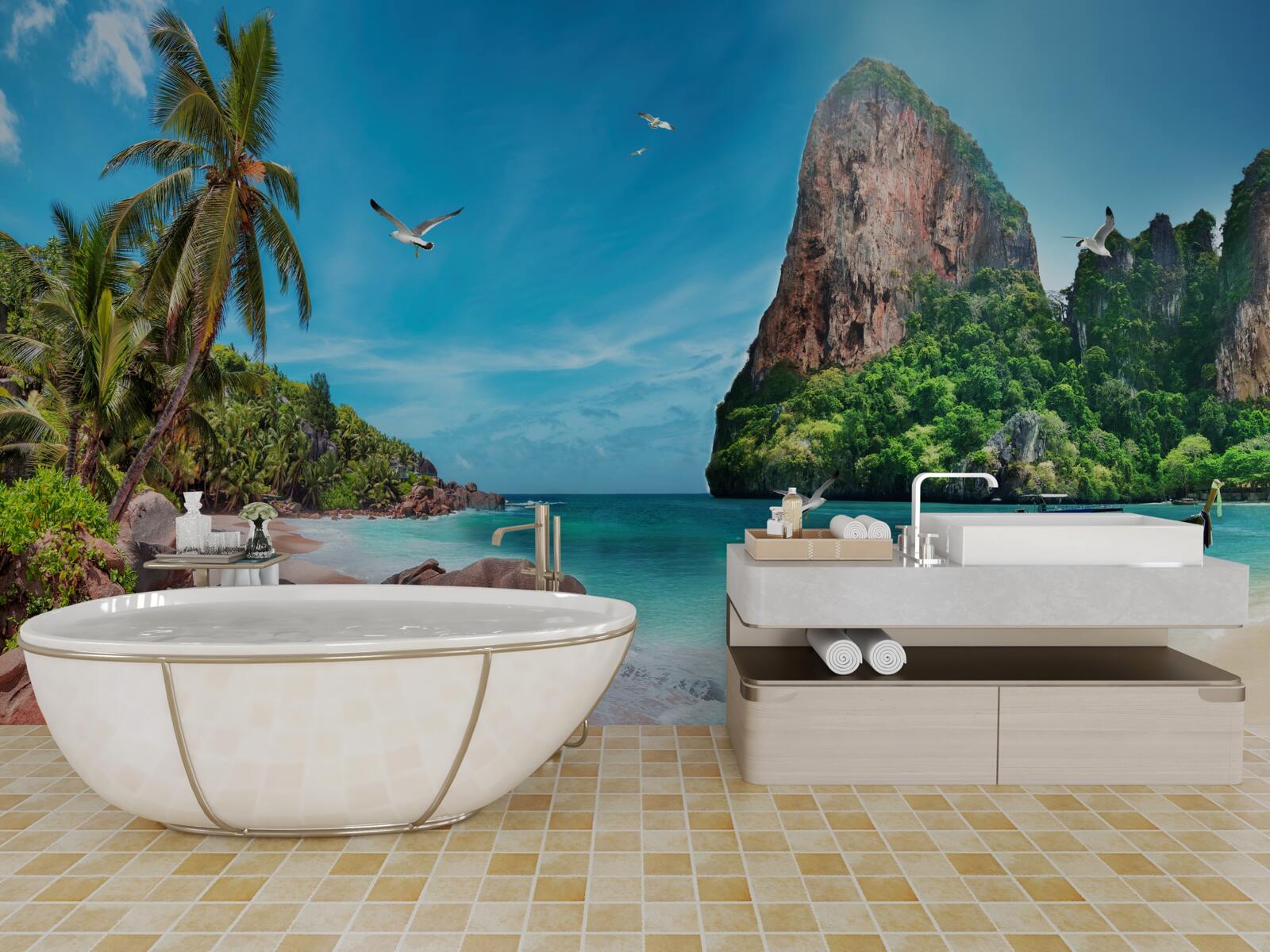 Papier peint paysage avec des montagnes sous les tropiques