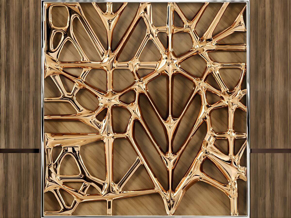 Papier peint lignes abstraites en or sur une surface en bois