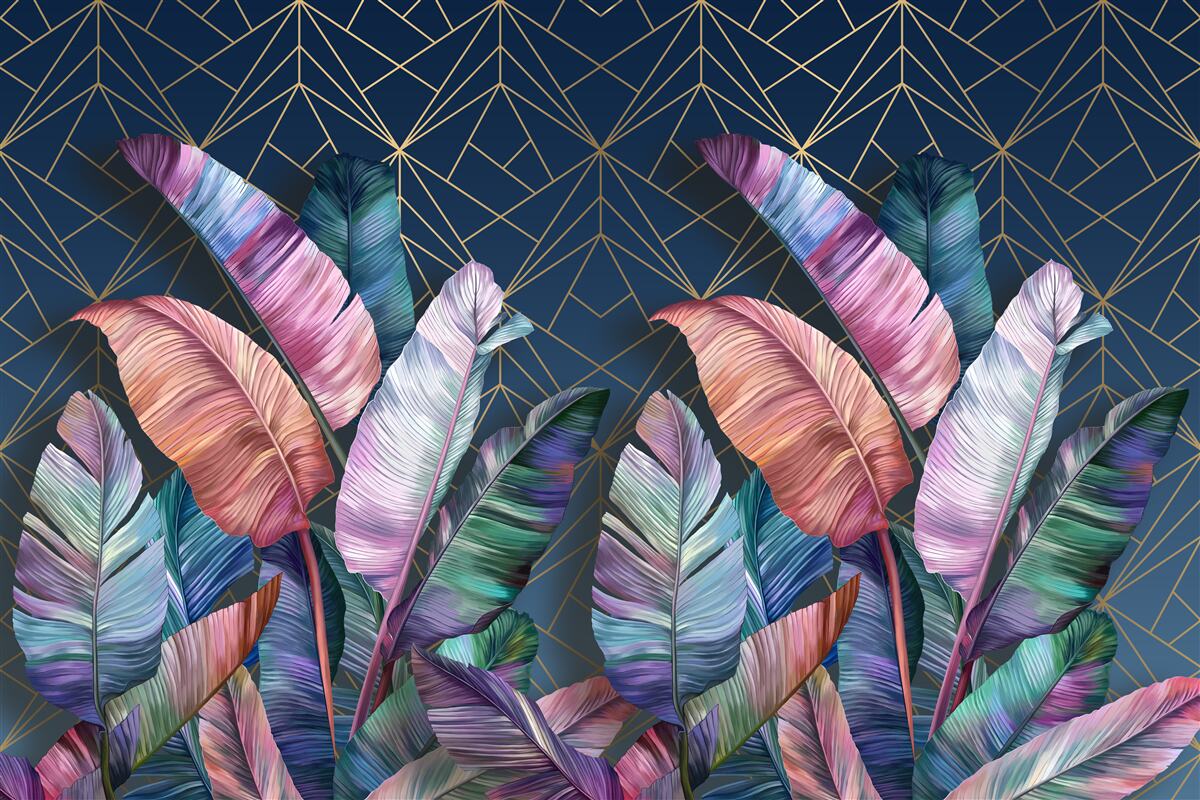 Papier peint la nuit, les feuilles de fougère brillent de mille feux