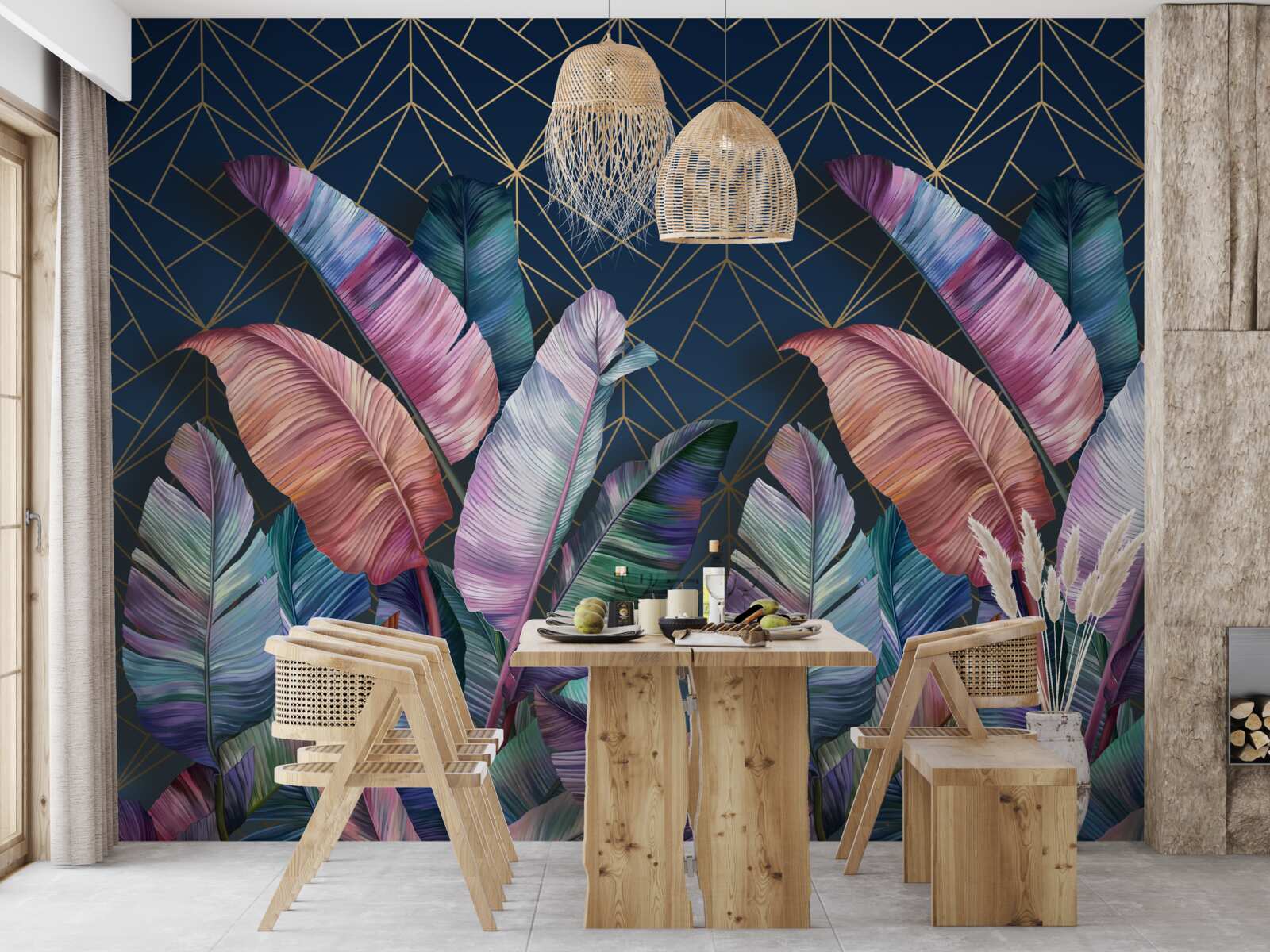 Papier peint la nuit, les feuilles de fougère brillent de mille feux