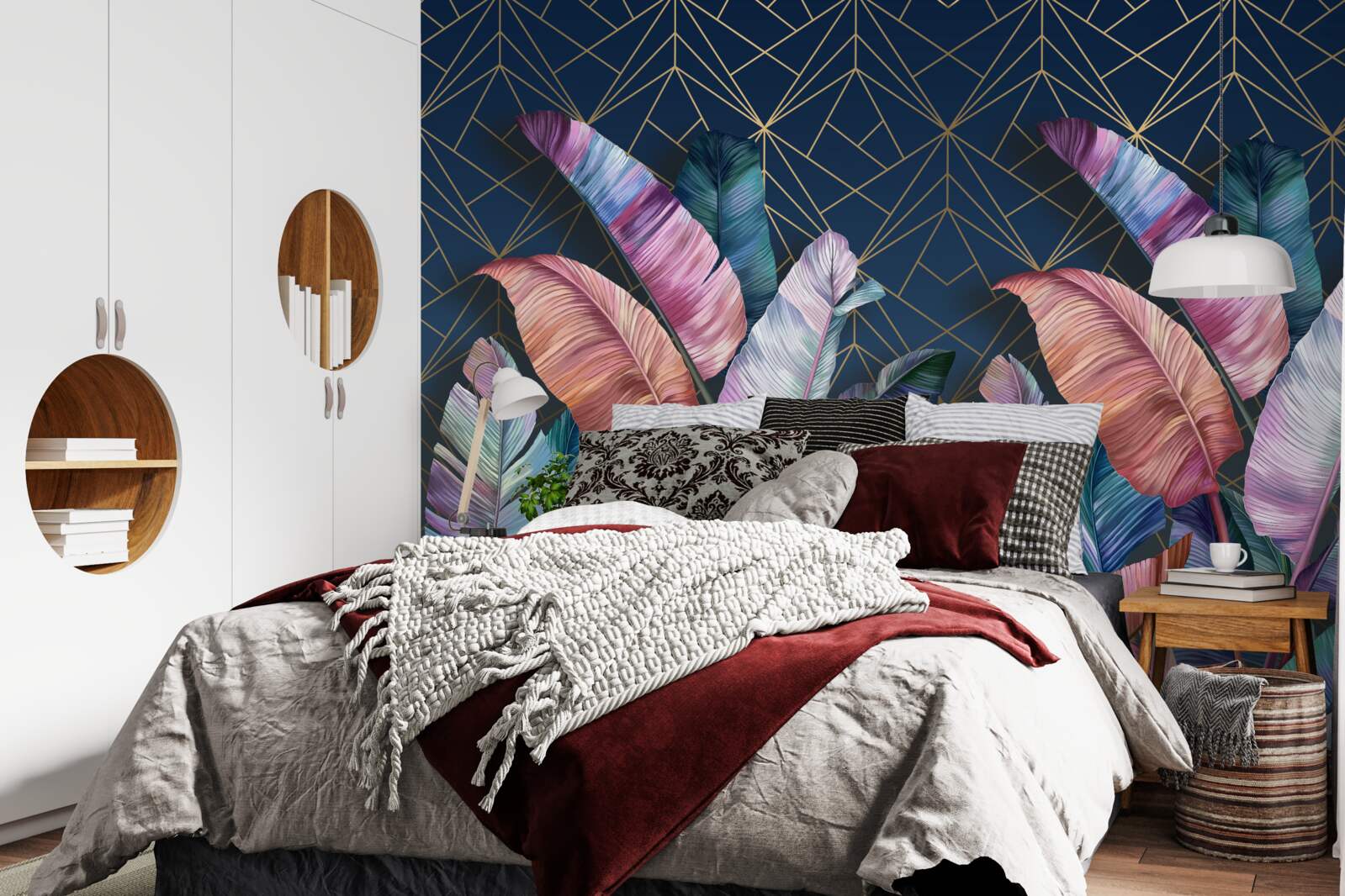 Papier peint la nuit, les feuilles de fougère brillent de mille feux