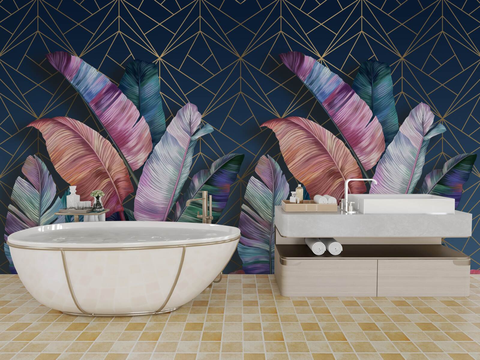 Papier peint la nuit, les feuilles de fougère brillent de mille feux