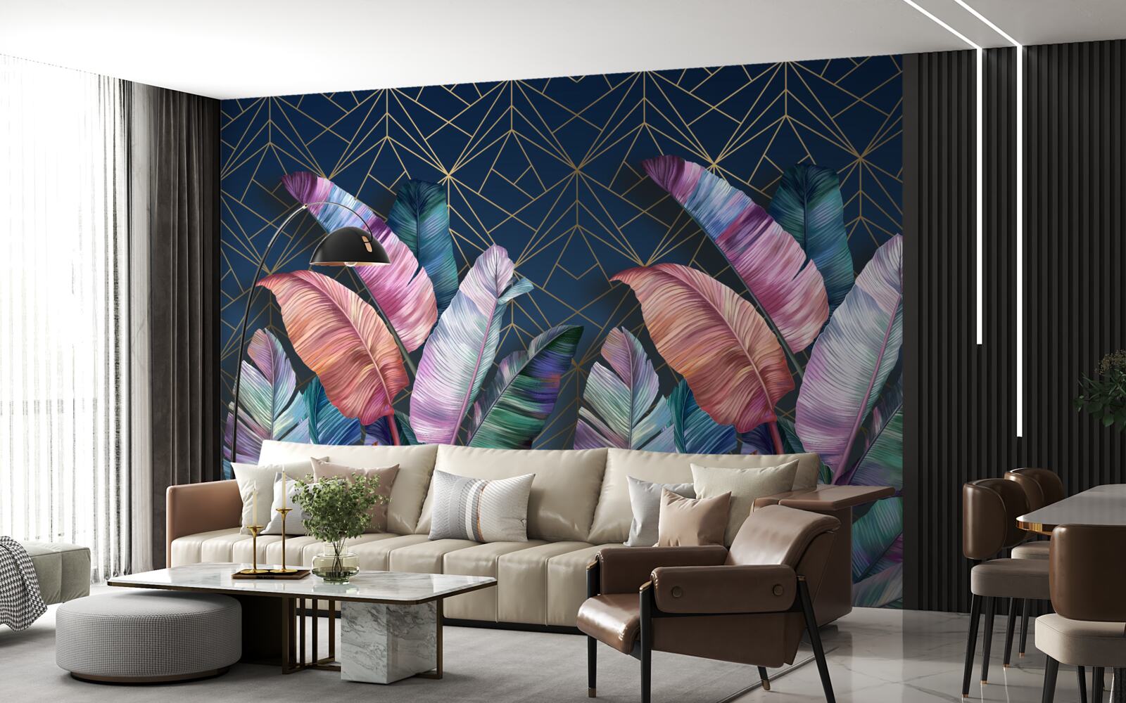 Papier peint la nuit, les feuilles de fougère brillent de mille feux