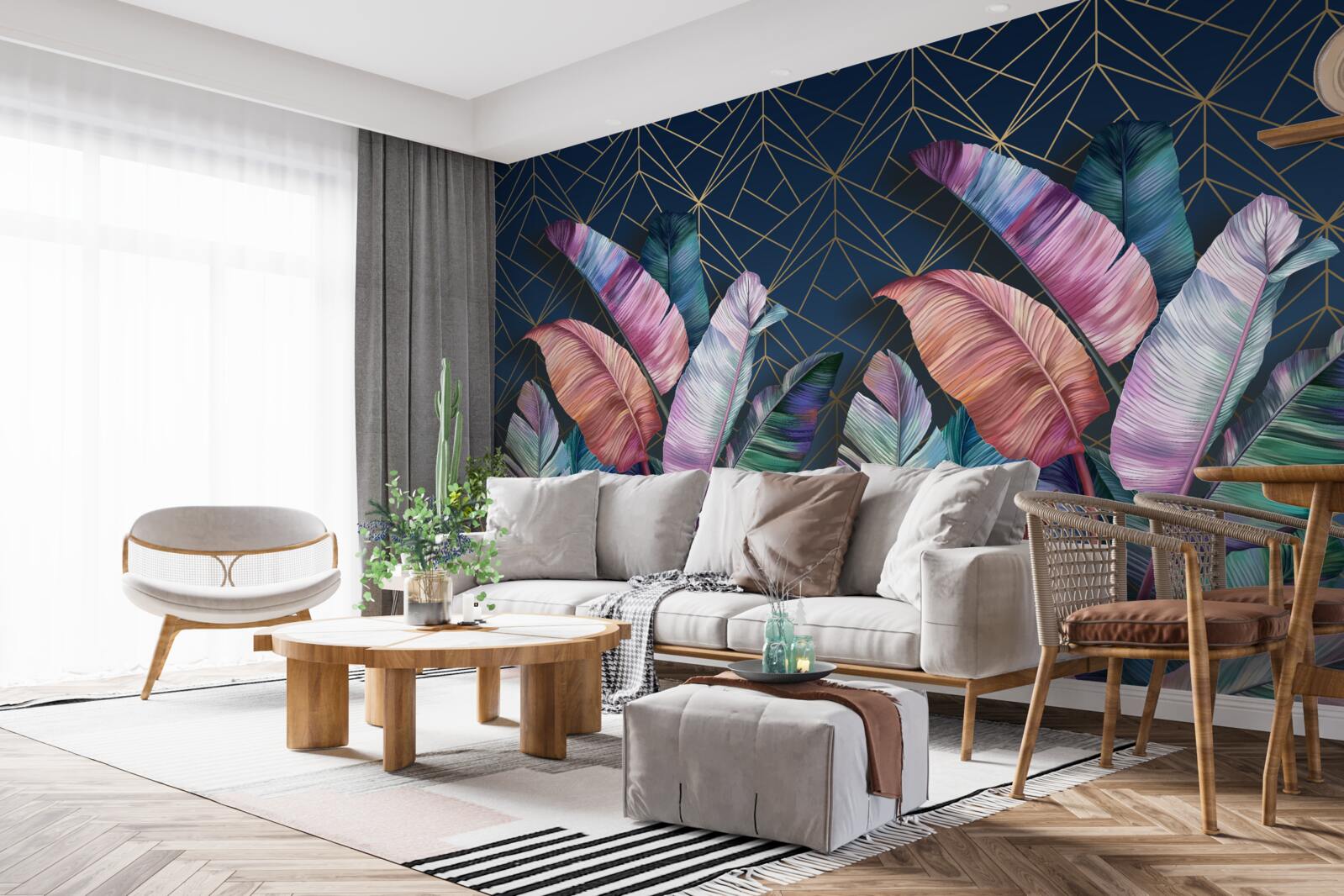 Papier peint la nuit, les feuilles de fougère brillent de mille feux