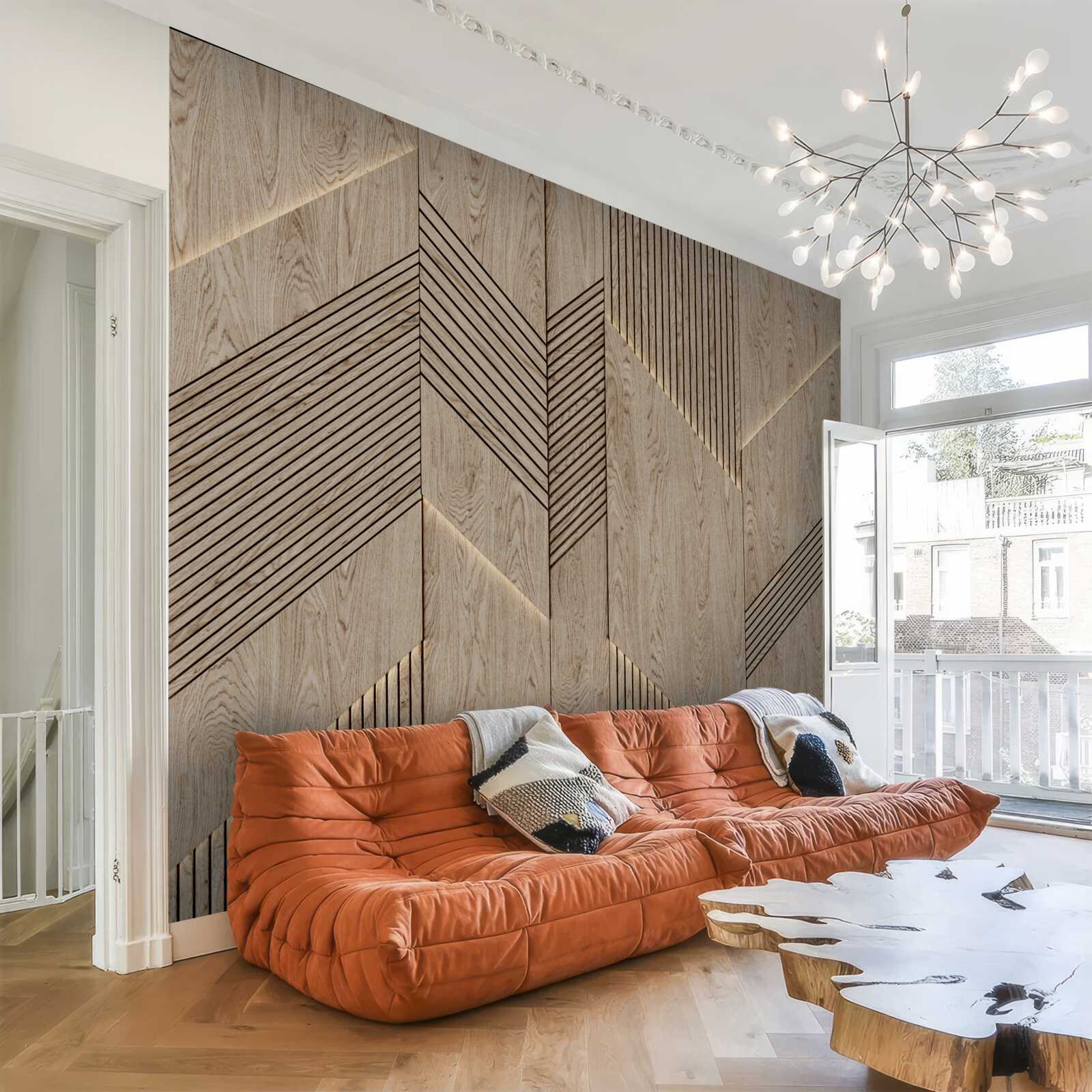 Papier peint texture du bois à facettes