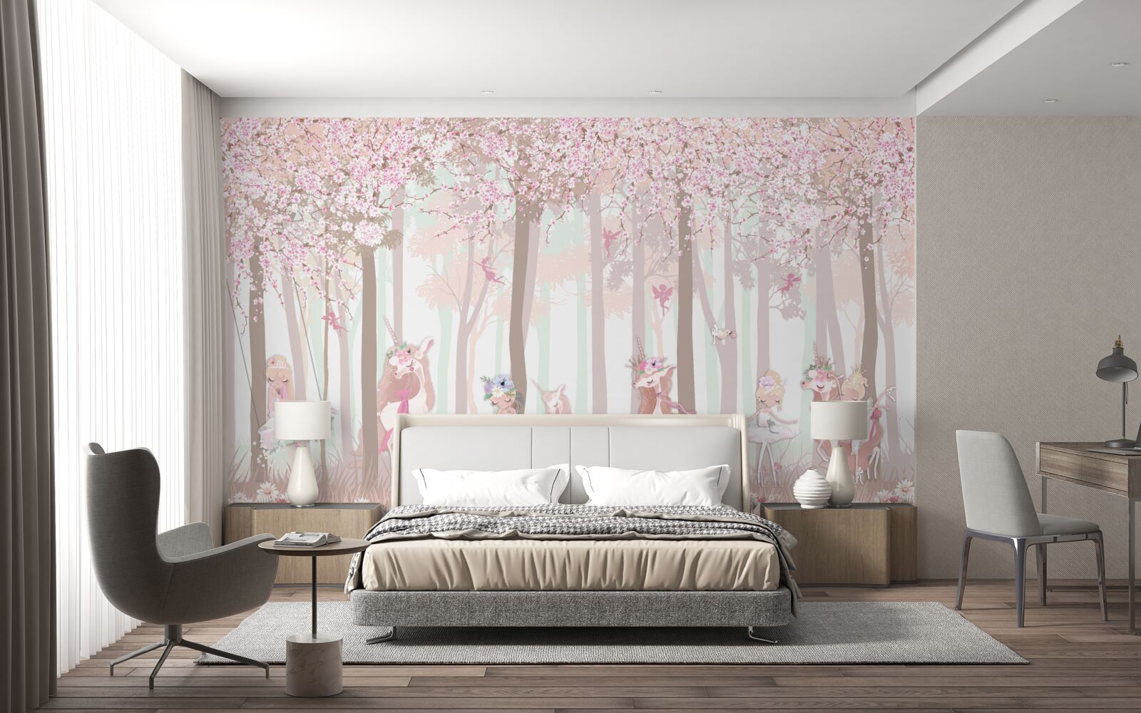 Papier peint dans la forêt printanière, les animaux dansent