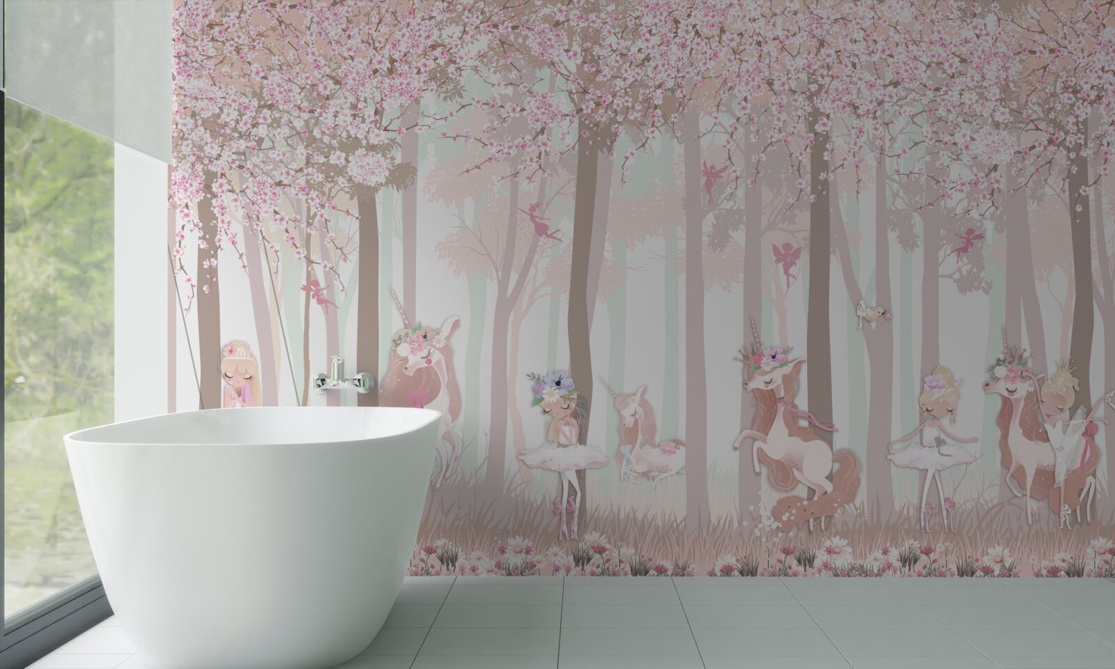 Papier peint dans la forêt printanière, les animaux dansent