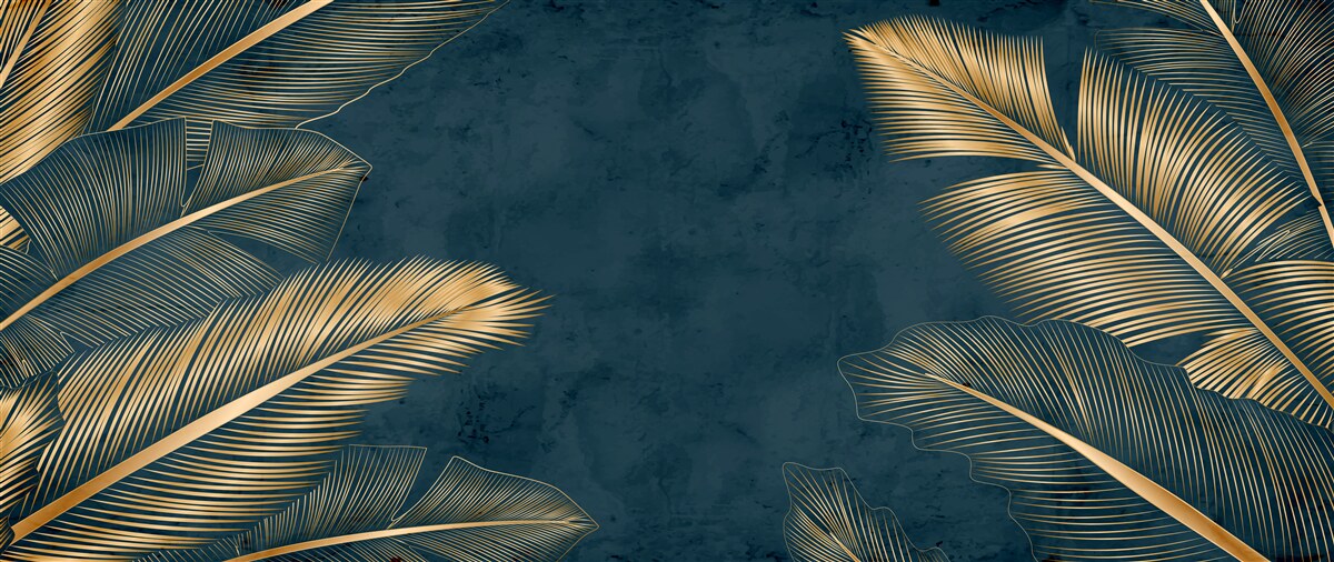 Papier peint la nuit, les feuilles de fougères scintillent d'or