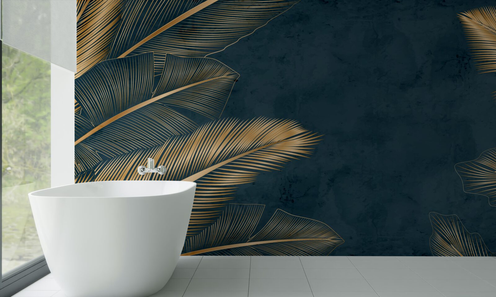 Papier peint la nuit, les feuilles de fougères scintillent d'or