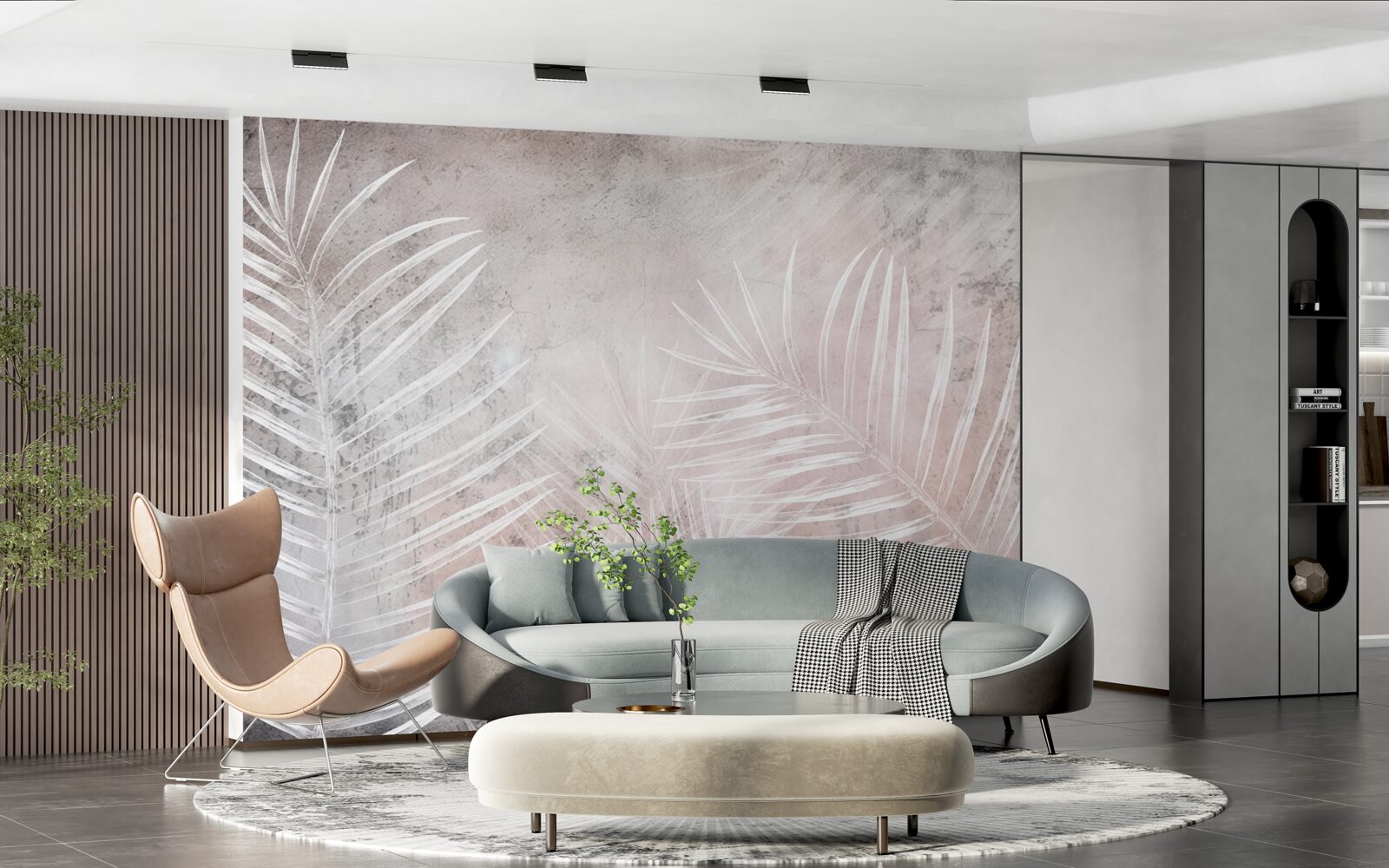 Papier peint larges feuilles blanches sur un fond doux