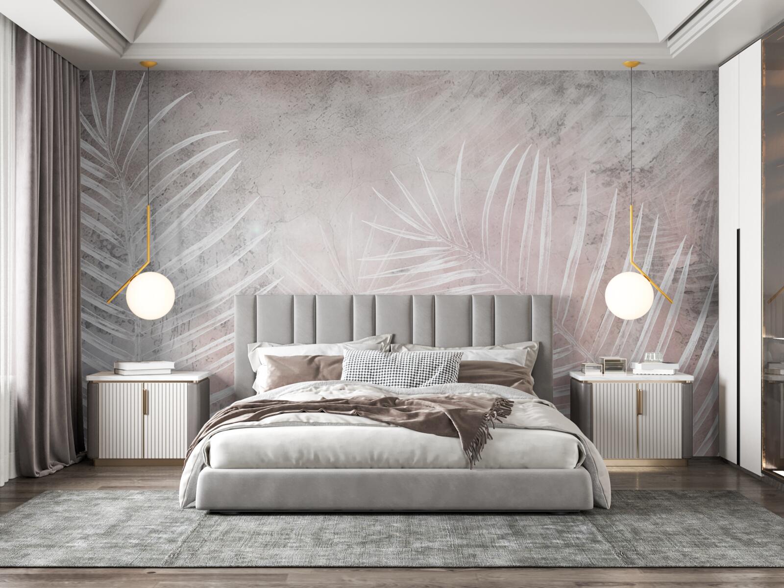 Papier peint larges feuilles blanches sur un fond doux