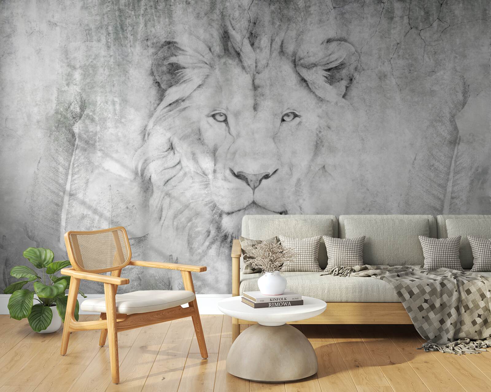 Papier peint vision d'un lion dans une région tropicale