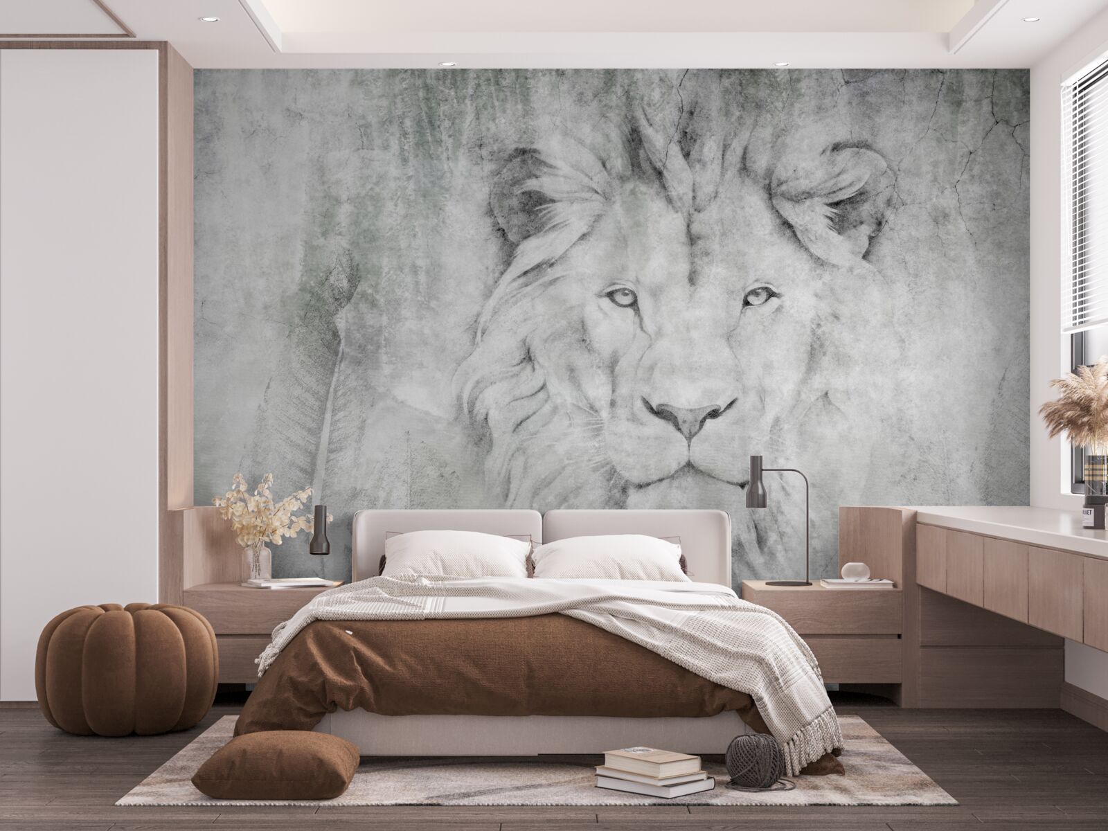 Papier peint vision d'un lion dans une région tropicale