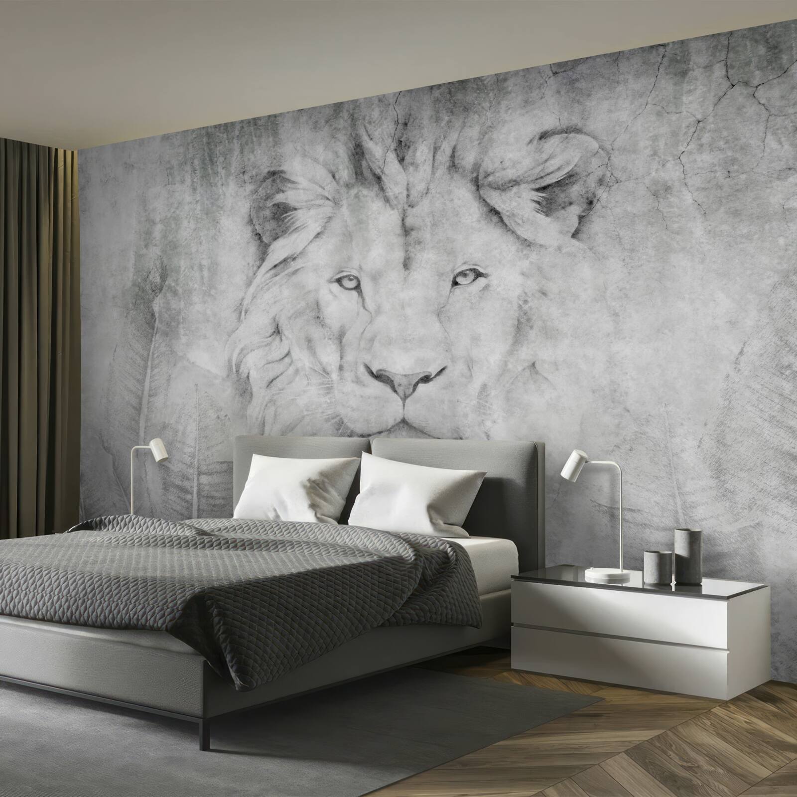 Papier peint vision d'un lion dans une région tropicale