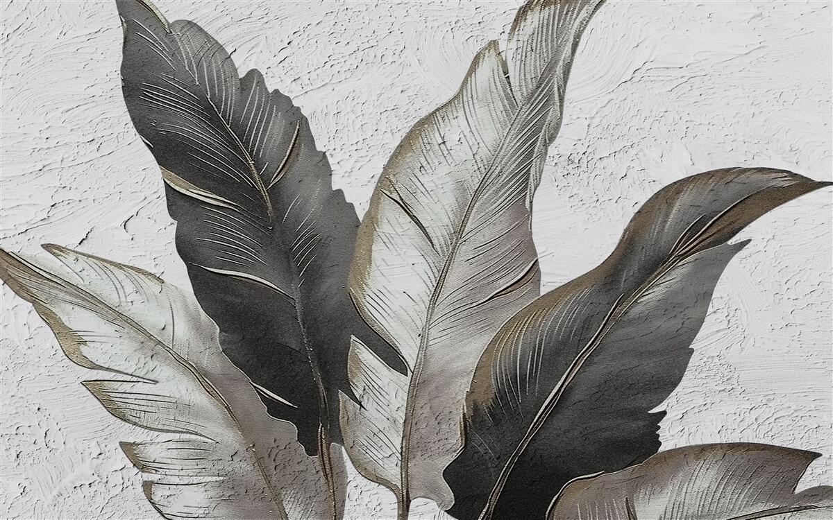 Papier peint les grandes feuilles sont vertes et blanches