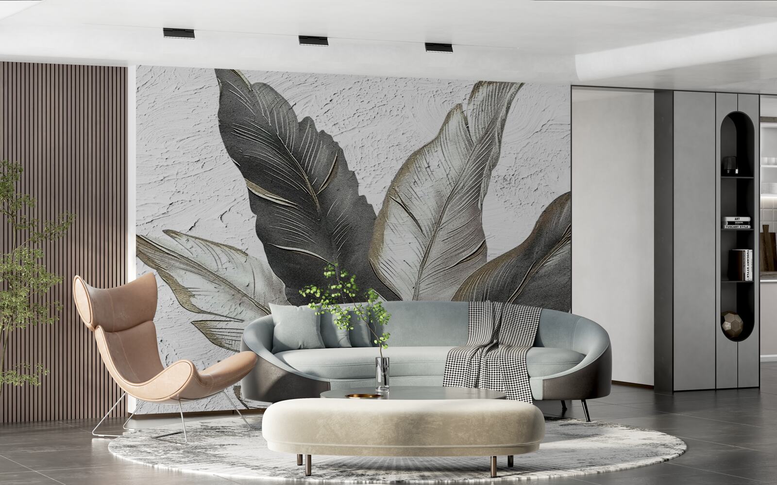 Papier peint les grandes feuilles sont vertes et blanches