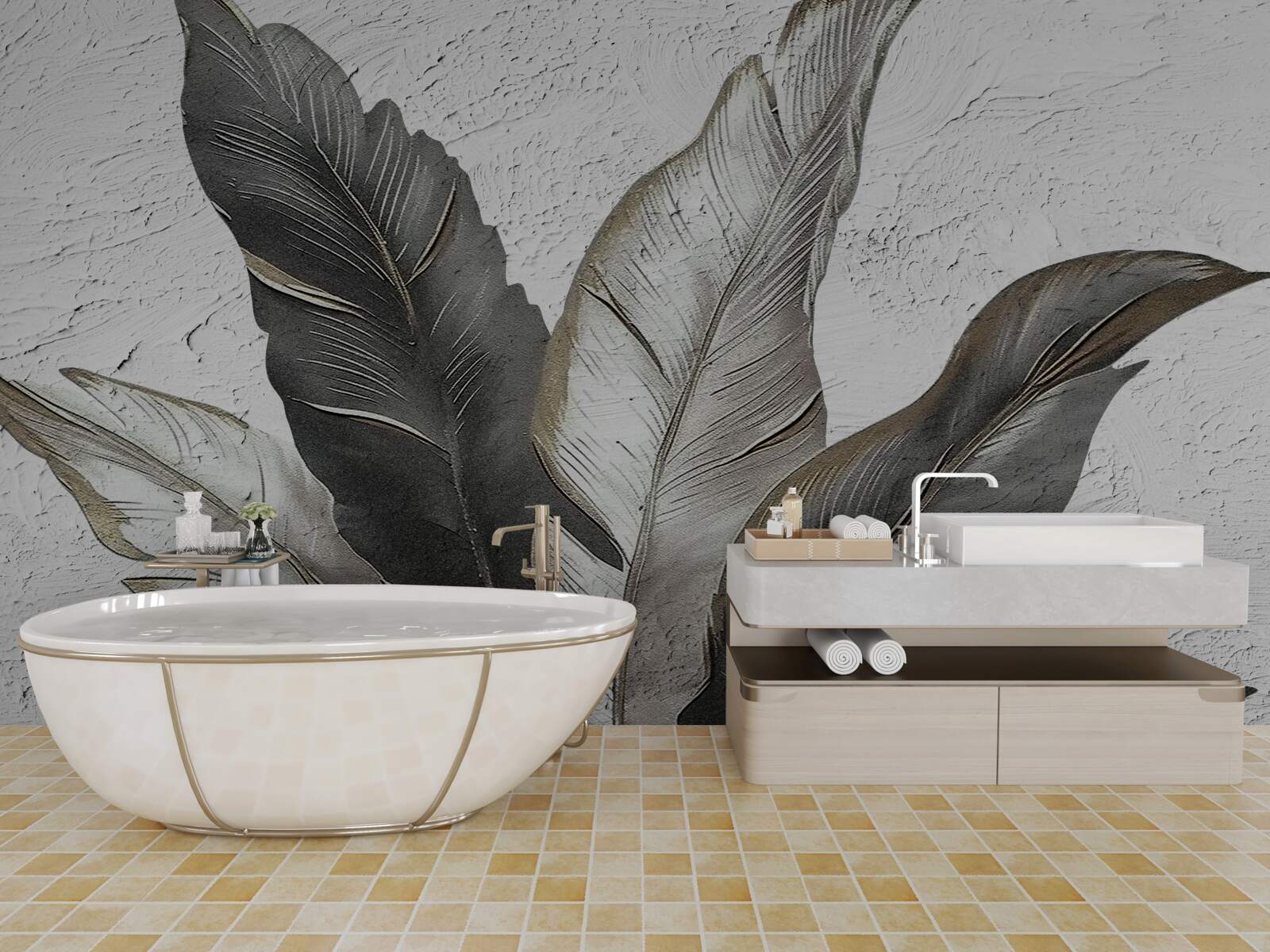 Papier peint les grandes feuilles sont vertes et blanches