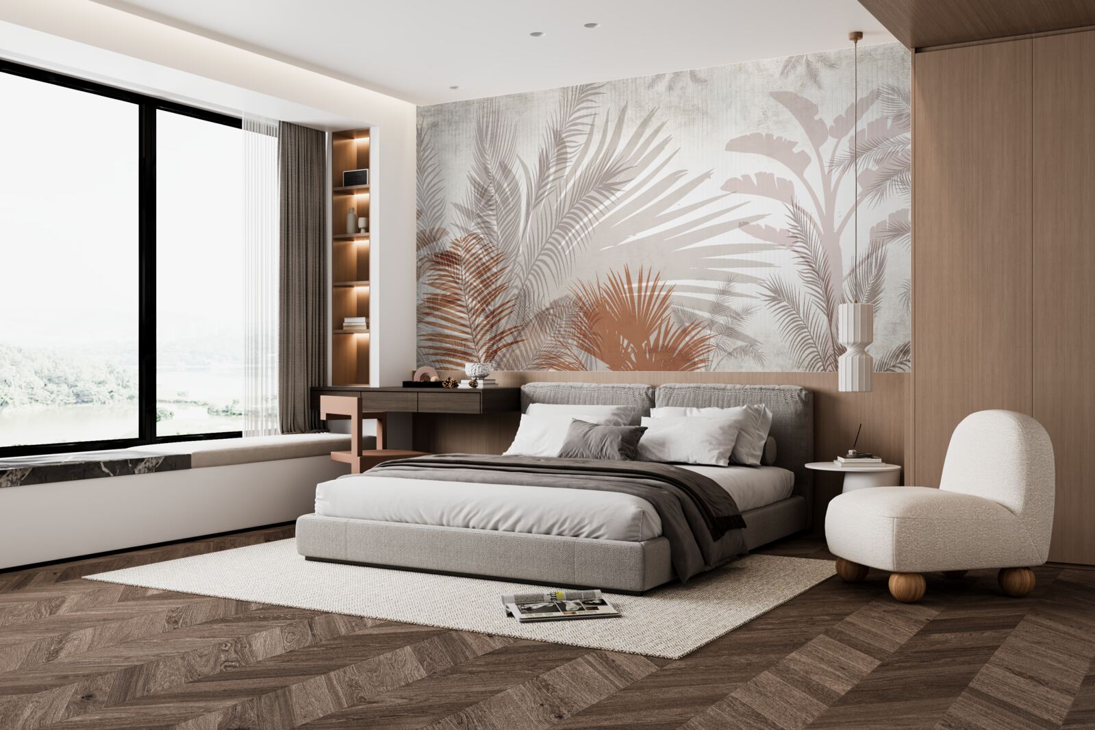 Papier peint feuillage tropical et fougère