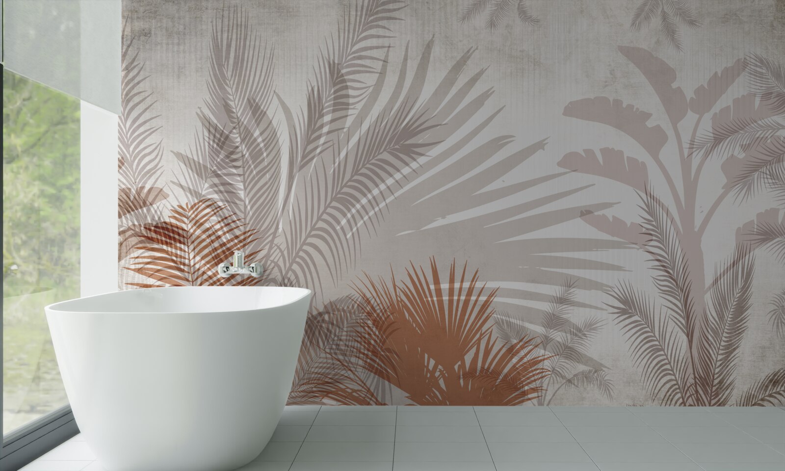 Papier peint feuillage tropical et fougère