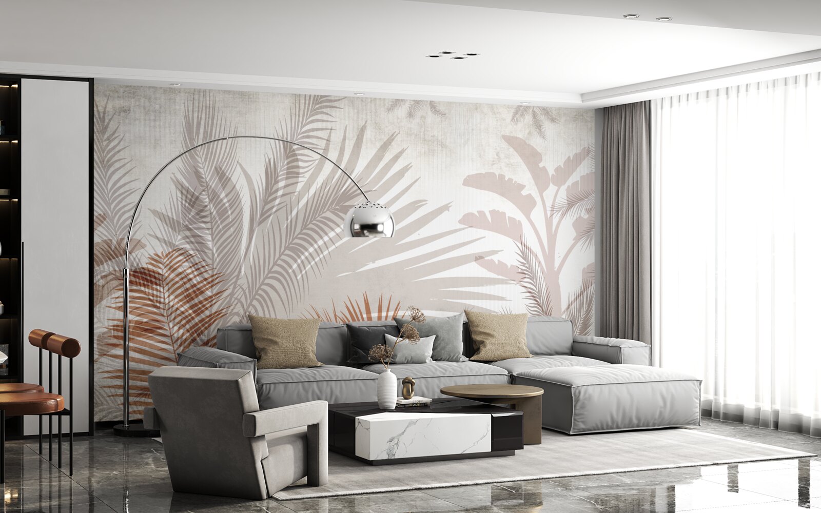 Papier peint feuillage tropical et fougère