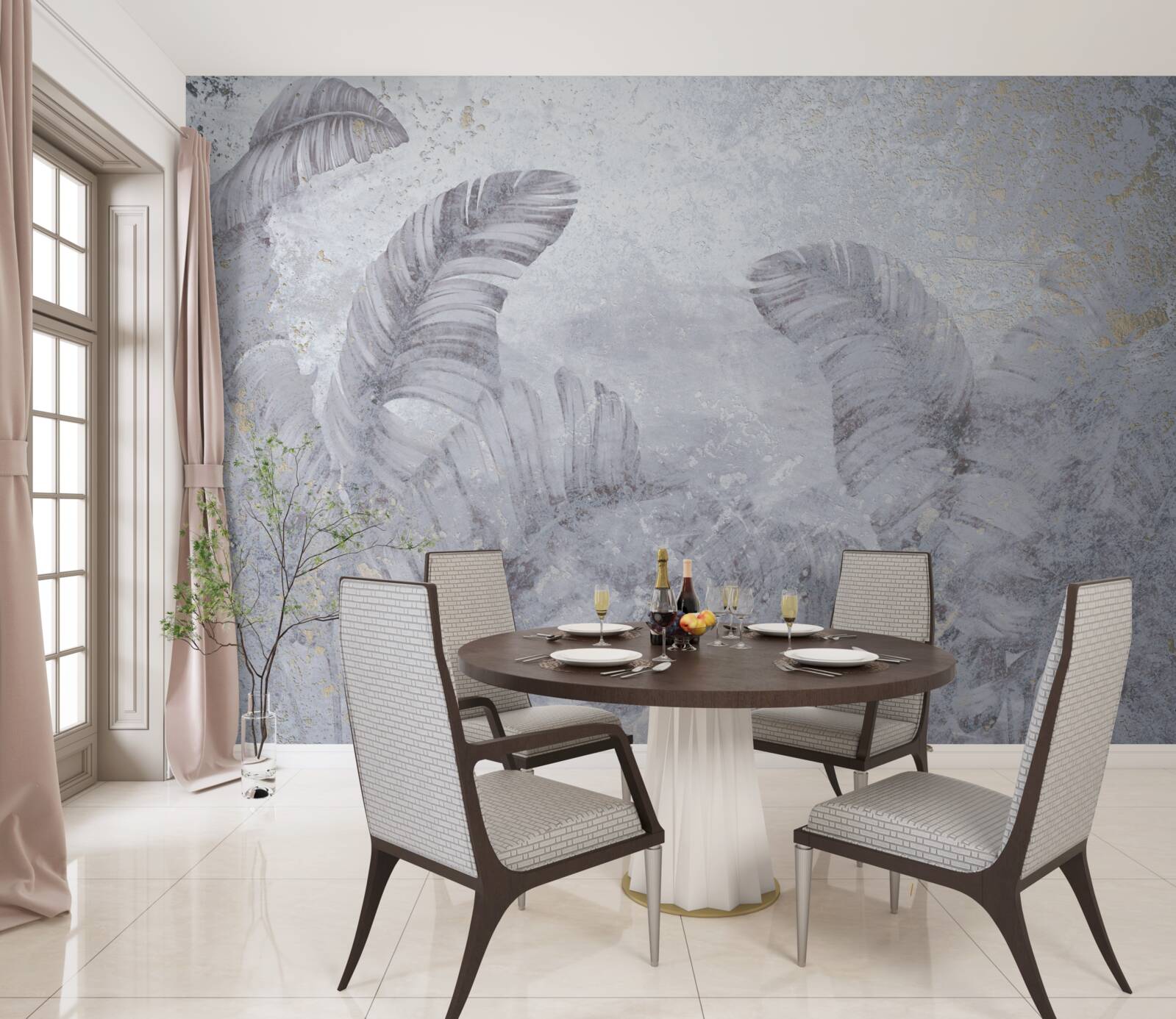 Papier peint feuilles tropicales sous la pluie battante